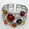 Bracelet, Imitate Amber Beads and Crystal Beads on a Zinc Alloy frame, width:40mm, Outer diameter:80mm, Sold by PC