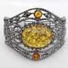 Bracelet, Imitate Amber Beads and Crystal Beads on a Zinc Alloy frame, width:55mm, Outer diameter:75mm, Sold by PC