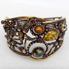 Bracelet, Imitate Amber Beads and Crystal Beads on a Zinc Alloy frame, width:46mm, Outer diameter:75mm, Sold by PC