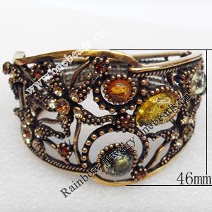 Bracelet, Imitate Amber Beads and Crystal Beads on a Zinc Alloy frame, width:46mm, Outer diameter:75mm, Sold by PC