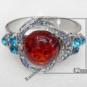 Bracelet, Imitate Amber Beads and Crystal Beads on a Zinc Alloy frame, width:42mm, Outer diameter:66mm, Sold by PC