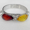 Bracelet, Imitate Amber Beads and Crystal Beads on a Zinc Alloy frame, width:20mm, Outer diameter:70mm, Sold by PC