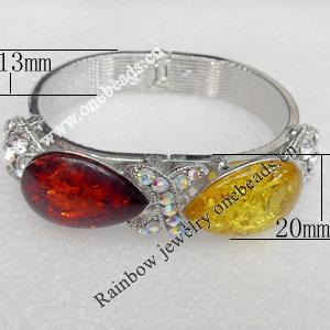 Bracelet, Imitate Amber Beads and Crystal Beads on a Zinc Alloy frame, width:20mm, Outer diameter:70mm, Sold by PC