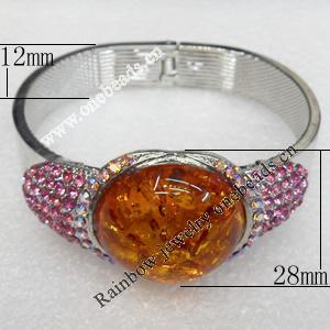 Bracelet, Imitate Amber Beads and Crystal Beads on a Zinc Alloy frame, width:28mm, Outer diameter:65mm, Sold by PC