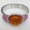 Bracelet, Imitate Amber Beads and Crystal Beads on a Zinc Alloy frame, width:28mm, Outer diameter:65mm, Sold by PC