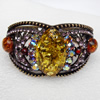 Bracelet, Imitate Amber Beads and Crystal Beads on a Zinc Alloy frame, width:39mm, Outer diameter:78mm, Sold by PC