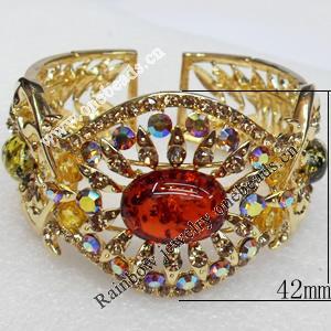 Bracelet, Imitate Amber Beads and Crystal Beads on a Zinc Alloy frame, width:42mm, Outer diameter:68mm, Sold by PC