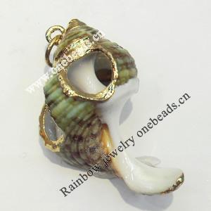 Shell Pendant, Gold Plated, 21x37mm, Hole:Approx 5mm, Sold by PC