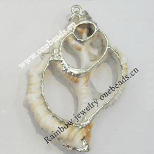 Shell Pendant, Silver Plated, 34x46mm, Hole:Approx 5mm, Sold by PC