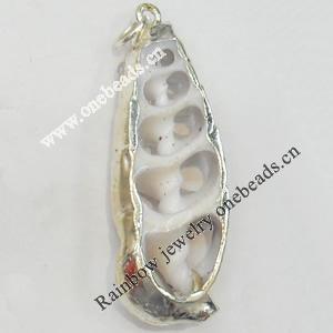 Shell Pendant, Silver Plated, 16x45mm, Hole:Approx 5mm, Sold by PC