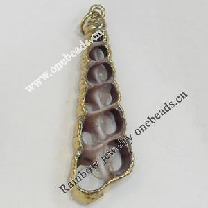 Shell Pendant, Gold Plated, 15x43mm, Hole:Approx 5mm, Sold by PC