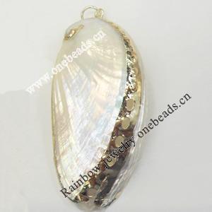 Shell Pendant, Gold Plated, 29x62mm, Hole:Approx 5mm, Sold by PC
