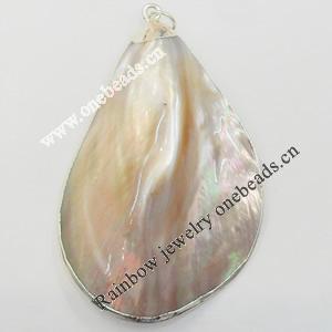 Shell Pendant, Silver Plated, 39x60mm, Hole:Approx 5mm, Sold by PC