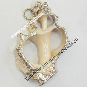 Shell Pendant, Gold Plated, 28x42mm, Hole:Approx 5mm, Sold by PC