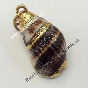 Shell Pendant, Gold Plated, 12x24mm, Hole:Approx 5mm, Sold by PC