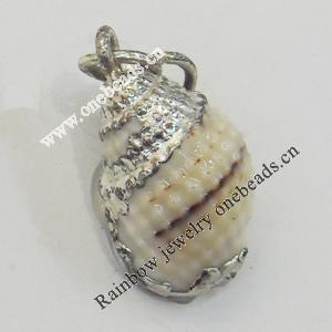Shell Pendant, Silver Plated, 11x20mm, Hole:Approx 5mm, Sold by PC