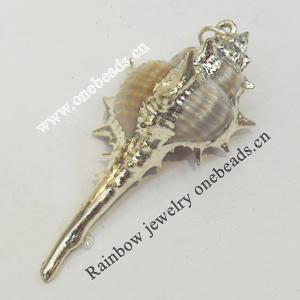 Shell Pendant, Silver Plated, 24x50mm, Hole:Approx 5mm, Sold by PC