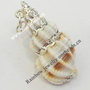 Shell Pendant, Silver Plated, 20x37mm, Hole:Approx 5mm, Sold by PC