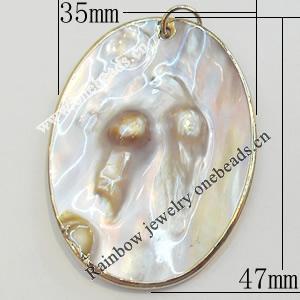 Shell Pendant, Gold Plated, Flat Oval, 47x35mm, Hole:Approx 5mm, Sold by PC
