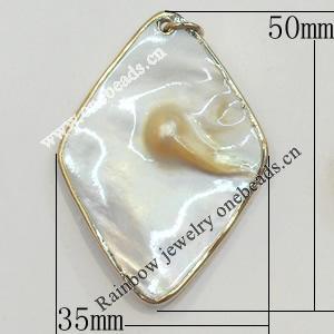 Shell Pendant, Gold Plated, Diamond, 50x35mm, Hole:Approx 5mm, Sold by PC