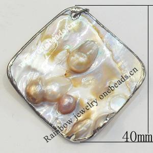 Shell Pendant, Silver Plated, Diamond, 40mm, Hole:Approx 5mm, Sold by PC