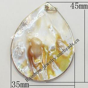 Shell Pendant, Gold Plated, Teardrop, 45x35mm, Hole:Approx 5mm, Sold by PC