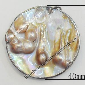 Shell Pendant, Silver Plated, Flat Round, 40mm, Hole:Approx 5mm, Sold by PC