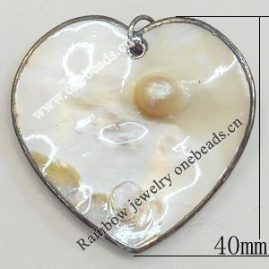 Shell Pendant, Silver Plated, Heart, 40mm, Hole:Approx 5mm, Sold by PC