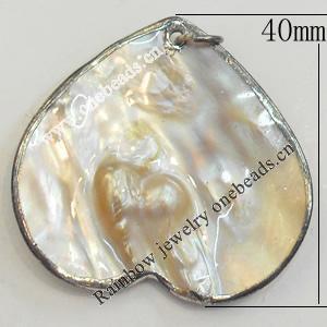 Shell Pendant, Silver Plated, Heart, 40mm, Hole:Approx 5mm, Sold by PC