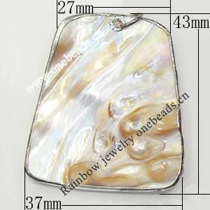 Shell Pendant, Silver Plated, Trapezium, 27x37x43mm, Hole:Approx 5mm, Sold by PC