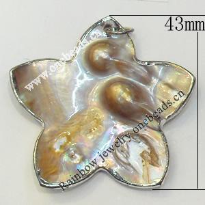 Shell Pendant, Silver Plated, Flower, 43mm, Hole:Approx 5mm, Sold by PC