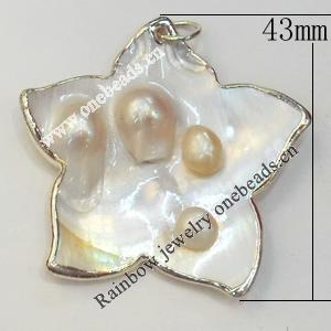 Shell Pendant, Silver Plated, Flower, 43mm, Hole:Approx 5mm, Sold by PC