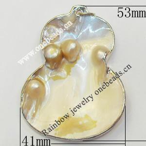 Shell Pendant, Gold Plated, Calabash, 53x41mm, Hole:Approx 5mm, Sold by PC