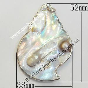 Shell Pendant, Gold Plated, 52x38mm, Hole:Approx 5mm, Sold by PC