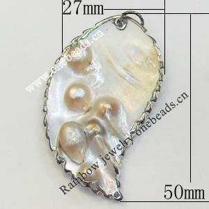 Shell Pendant, Silver Plated, Leaf, 50x27mm, Hole:Approx 5mm, Sold by PC