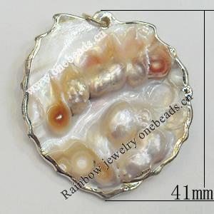 Shell Pendant, Gold Plated, Leaf, 41mm, Hole:Approx 5mm, Sold by PC