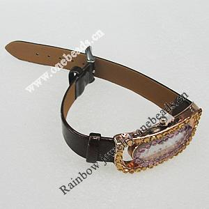 Metal Alloy Fashionable Watch Face with Leather watchband, Watch:about 46x28mm, Sold by PC
