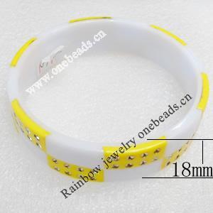 Plastic Bracelet, width:18mm, Inner Diameter:67mm, Outer Diameter:78mm, Sold by Dozen