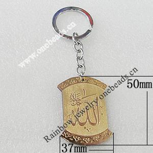Key Chain, Iron Ring with Wood Charm, Charm Size:50x37mm, Sold by PC
