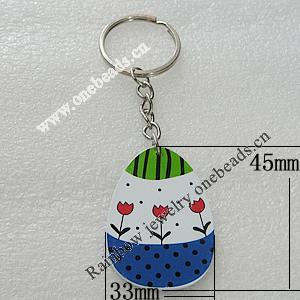 Key Chain, Iron Ring with Wood Charm, Charm Size:45x33mm, Sold by PC