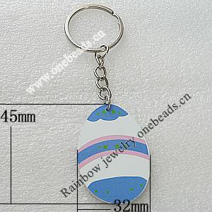 Key Chain, Iron Ring with Wood Charm, Charm Size:45x32mm, Sold by PC