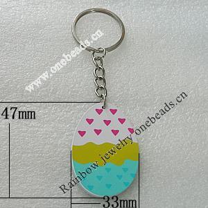 Key Chain, Iron Ring with Wood Charm, Charm Size:47x33mm, Sold by PC