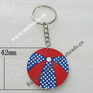 Key Chain, Iron Ring with Wood Charm, Charm Size:42mm, Sold by PC