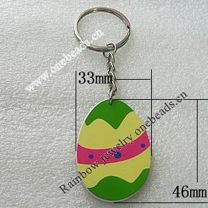 Key Chain, Iron Ring with Wood Charm, Charm Size:46x33mm, Sold by PC
