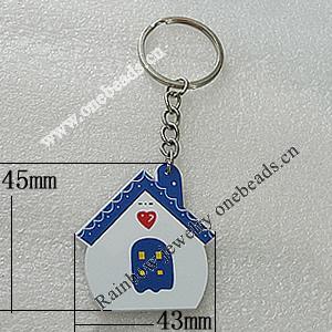 Key Chain, Iron Ring with Wood Charm, Charm Size:45x43mm, Sold by PC