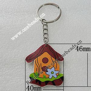 Key Chain, Iron Ring with Wood Charm, Charm Size:46x40mm, Sold by PC