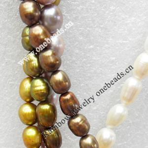Natural Fresh Water Pearl Beads, Dyed, Rice, Mix colour, Beads: about 7-8mm in diameter, Hole: 1mm, Length: 14 Inch, Sol