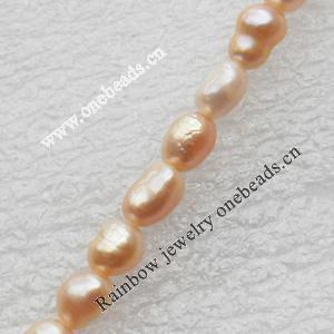 Natural Fresh Water Pearl Beads, Rice, Pink, Beads: about 4-5mm in diameter, Hole: 1mm, Length: 14 Inch, Sold by Strand