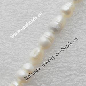 Natural Fresh Water Pearl Beads, Rice, White, Beads: about 5-6mm in diameter, Hole: 1mm, Length: 14 Inch, Sold by Strand