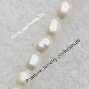 Natural Fresh Water Pearl Beads, Rice, White, Beads: about 3-3.8mm in diameter, Hole: 1mm, Length: 14 Inch, Sold by Stra